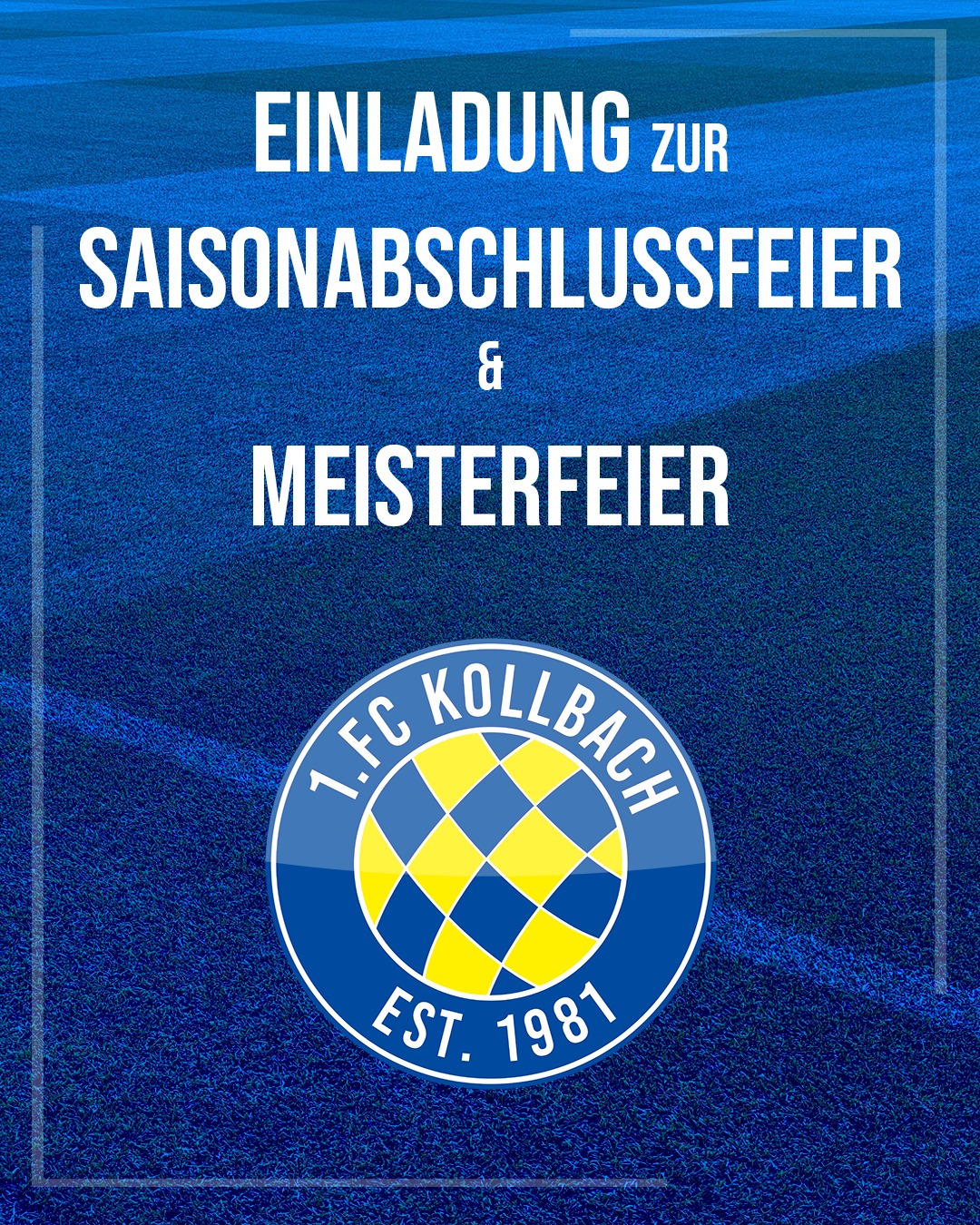 🏆 Einladung zur Saisonabschluss- und Meisterfeier 🏆

Nach dem letzten Saisonspiel unserer beiden Mannschaften in Karlsfeld laden wir am 📅 Sonntag, den 31.05.2026 ab 🕓 16:30 Uhr alle Fans, Gönner, Mitglieder und Unterstützer herzlich zu unserer Saisonabschluss- und Meisterfeier ein. 💙💛

Lasst uns gemeinsam auf eine überragende Saison zurückblicken und den Aufstieg in die Kreisklasse gebührend feiern. Wir freuen uns auf einen schönen Abend mit euch! 😊💪